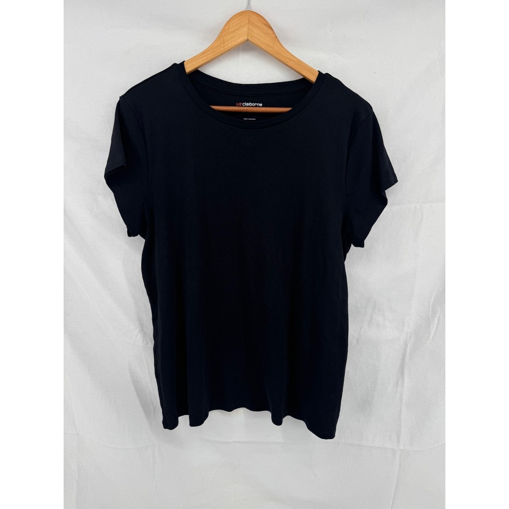 Liz Claiborne Womens Black Cotton Short Sleeve Crew Neck Tee Shirt XXLT